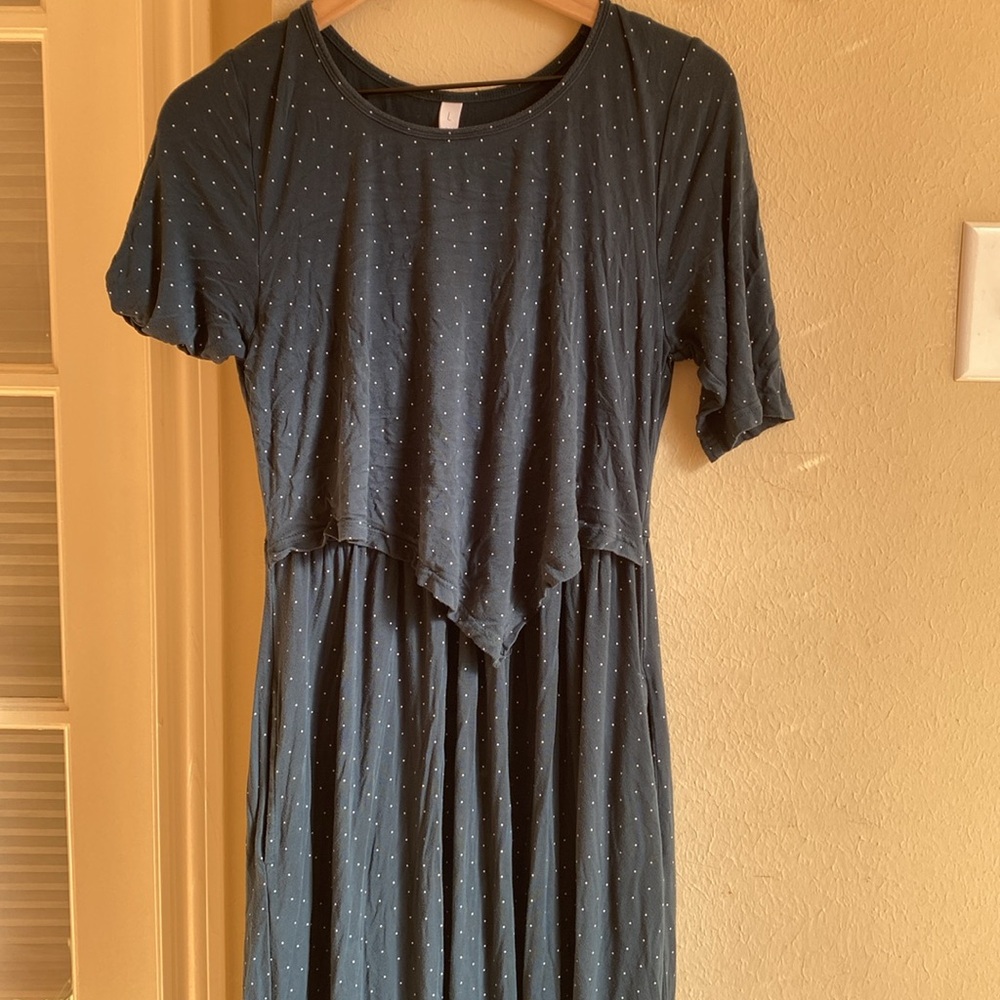 Latched Mama Nursing Maternity Blue Polka Dot Maxi Women's Dress